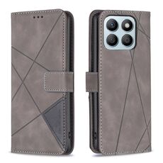 Custodia per telefono in pelle con trama romboidale con fibbia magnetica per Honor X8b (grigio)