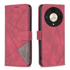 Custodia per telefono in pelle con texture rombo con fibbia magnetica per Honor X9b/Magic6 Lite 5G (rosso)