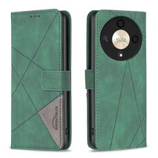 Custodia per telefono in pelle con texture rombo con fibbia magnetica per Honor X9b/Magic6 Lite 5G (verde)