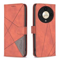 Custodia per telefono in pelle con texture rombo con fibbia magnetica per Honor X9b/Magic6 Lite 5G (marrone)