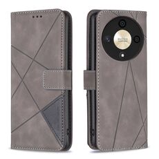 Custodia per telefono in pelle con texture rombo con fibbia magnetica per Honor X9b/Magic6 Lite 5G (grigio)