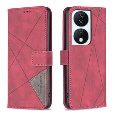 Custodia per telefono in pelle con trama romboidale con fibbia magnetica per Honor X7b (rossa)