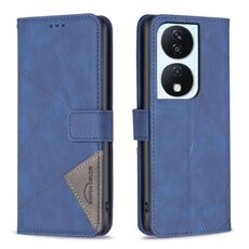 Custodia per telefono in pelle con trama romboidale con fibbia magnetica per Honor X7b (blu)