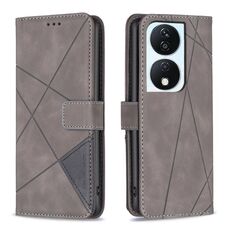 Custodia per telefono in pelle con trama romboidale con fibbia magnetica per Honor X7b (grigio)