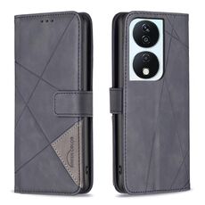 Custodia per telefono in pelle con trama romboidale con fibbia magnetica per Honor X7b (nera)
