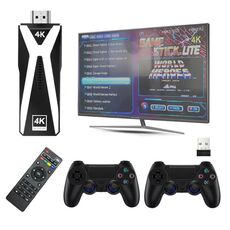 M10 4K Ultra HD Game TV Stick con doppio gamepad, ricevitore 2.4G, stile: 64 GB + telecomando (nero)