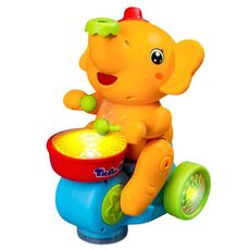 Bambini Elettrico Palla Soffiare Tamburo Elefante Suono Luce Giocattolo Auto (Giallo)