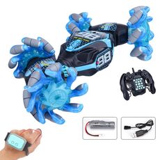2.4G Gesture Sensor Twist Stunt RC Car Drift 4WD Climbing Transformation Toy Car con luci LED musicali, proporzione: 1:14 (blu)