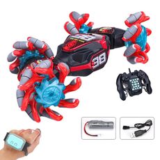 2.4G Gesture Sensor Twist Stunt RC Car Drift 4WD Climbing Transformation Toy Car con luci LED musicali, proporzione: 1:14 (rosso)
