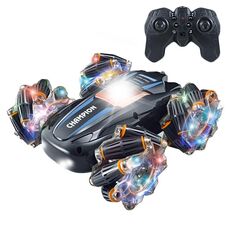 2.4G Stunt RC Car Drift Car Double-sided Racing Tumble Buggy Giocattolo, Stile: Singola Ruota RC Blu Luce