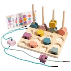 Treehole Bambini Puzzle di abbinamento di forme geometriche in legno Gioco di cognizione del colore Perline da infilare Giocattolo di illuminazione