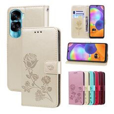 Custodia per telefono in pelle PU con vibrazione rosa goffrata per Honor 90 Lite (oro)