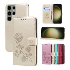 Custodia per telefono in pelle PU con vibrazione in rilievo rosa ultra rosa per Samsung Galaxy S24 (oro)