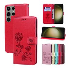 Custodia per cellulare in pelle PU con stampa a rilievo rosa ultra rosa per Samsung Galaxy S24 (rossa)