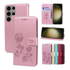 Custodia per telefono in pelle PU con vibrazione in rilievo rosa ultra rosa per Samsung Galaxy S24 (oro rosa)