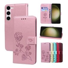 Custodia per telefono in pelle PU con vibrazione rosa in rilievo per Samsung Galaxy S24+ (oro rosa)
