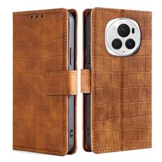 Custodia per telefono in pelle con chiusura magnetica in coccodrillo per Honor Magic6 Pro 5G (marrone)