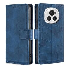 Custodia per telefono in pelle con chiusura magnetica in coccodrillo per Honor Magic6 Pro 5G (blu)