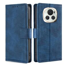 Custodia per telefono in pelle con chiusura magnetica in coccodrillo per Honor Magic6 5G (blu)