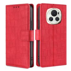 Custodia per telefono in pelle con chiusura magnetica in coccodrillo per Honor Magic6 5G (rosso)
