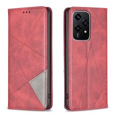Custodia per telefono in pelle magnetica con texture romboidale per Honor 200 Lite (rossa)