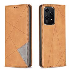 Custodia per telefono in pelle magnetica con texture romboidale per Honor 200 Lite (gialla)