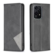 Custodia per telefono in pelle magnetica con texture romboidale per Honor 200 Lite (nera)