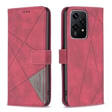 Custodia per telefono in pelle con texture romboidale con fibbia magnetica per Honor 200 Lite (rossa)