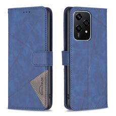 Custodia per telefono in pelle con texture romboidale con fibbia magnetica per Honor 200 Lite (blu)