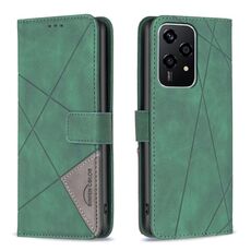 Custodia per telefono in pelle con texture romboidale con fibbia magnetica per Honor 200 Lite (verde)
