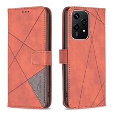 Custodia per telefono in pelle con texture romboidale con fibbia magnetica per Honor 200 Lite (marrone)