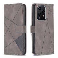 Custodia per telefono in pelle con texture romboidale con fibbia magnetica per Honor 200 Lite (grigio)