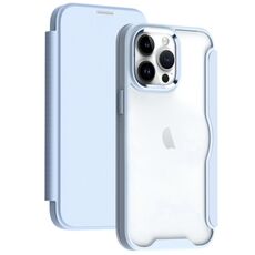 Per iPhone 15 Pro Custodia per telefono in pelle flip con adsorbimento con blocco RFID (azzurro)