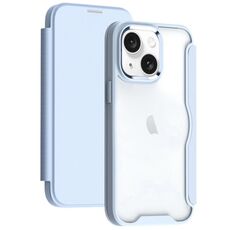 Per iPhone 15 Custodia per telefono in pelle con vibrazione ad adsorbimento con blocco RFID (azzurro)