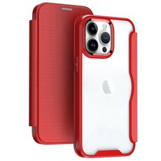 Custodia per telefono in pelle flip con adsorbimento e blocco RFID per iPhone 14 Pro (rossa)