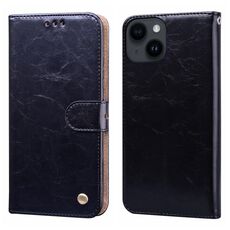 Custodia per cellulare in pelle antiurto con texture a cera d'olio per iPhone 15 (nera)