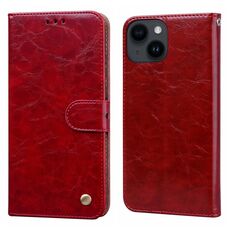 Custodia per cellulare in pelle antiurto con texture a cera d'olio per iPhone 15 Plus (rossa)