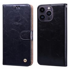 Custodia per cellulare in pelle antiurto con texture a cera d'olio per iPhone 15 Pro (nera)