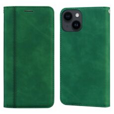 Custodia per telefono in PU con vibrazione orizzontale magnetica satinata per iPhone 15 (verde)