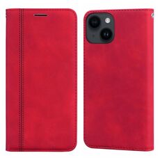 Custodia per telefono in PU con vibrazione orizzontale magnetica satinata per iPhone 15 Plus (rossa)
