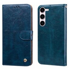 Custodia per telefono in pelle flip antiurto con texture a cera d'olio per Samsung Galaxy S24+ (blu)