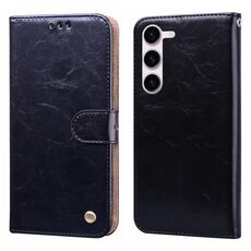 Per Samsung Galaxy S24 Custodia per cellulare in pelle antiurto con texture a cera d'olio (nera)