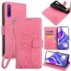 Custodia per telefono in pelle goffrata albero e cervo per Honor 9X (rosa)