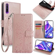 Custodia per telefono in pelle goffrata albero e cervo per Honor 9X (oro rosa)