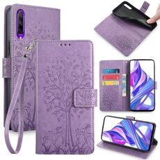 Custodia per telefono in pelle goffrata albero e cervo per Honor 9X (viola)