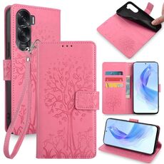 Custodia per telefono in pelle goffrata albero e cervo per Honor X50i 5G (rosa)