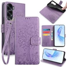 Custodia per telefono in pelle goffrata albero e cervo per Honor X50i 5G (viola)