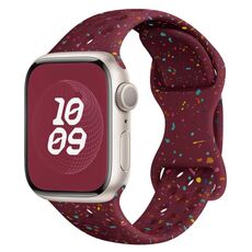 Per Apple Watch Series 3 Cinturino per orologio in silicone mimetico con fibbia a farfalla stile foro da 38 mm (vino rosso)