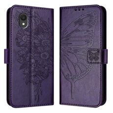 Custodia per telefono in pelle con farfalla goffrata per TCL 201 (viola scuro)