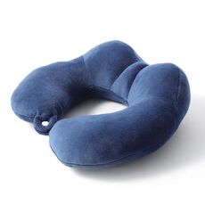 Cuscino portatile per la cura del collo, cuscino multifunzionale da viaggio per aereo, a forma di U, stile: cotone PP blu navy